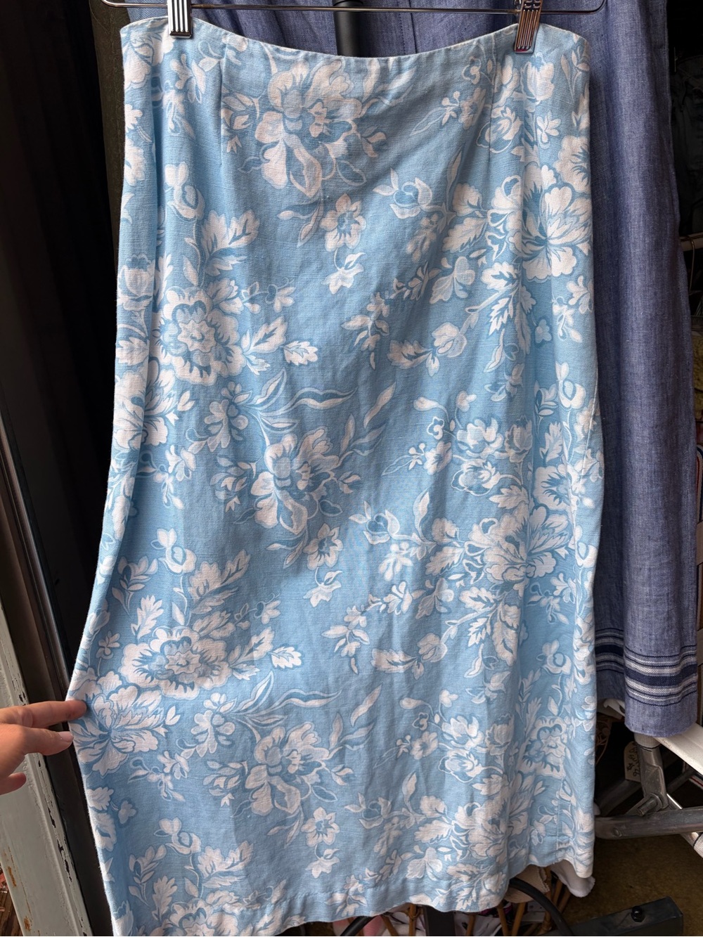 Talbots Pale Blue Linen Floral Maxi Skirt